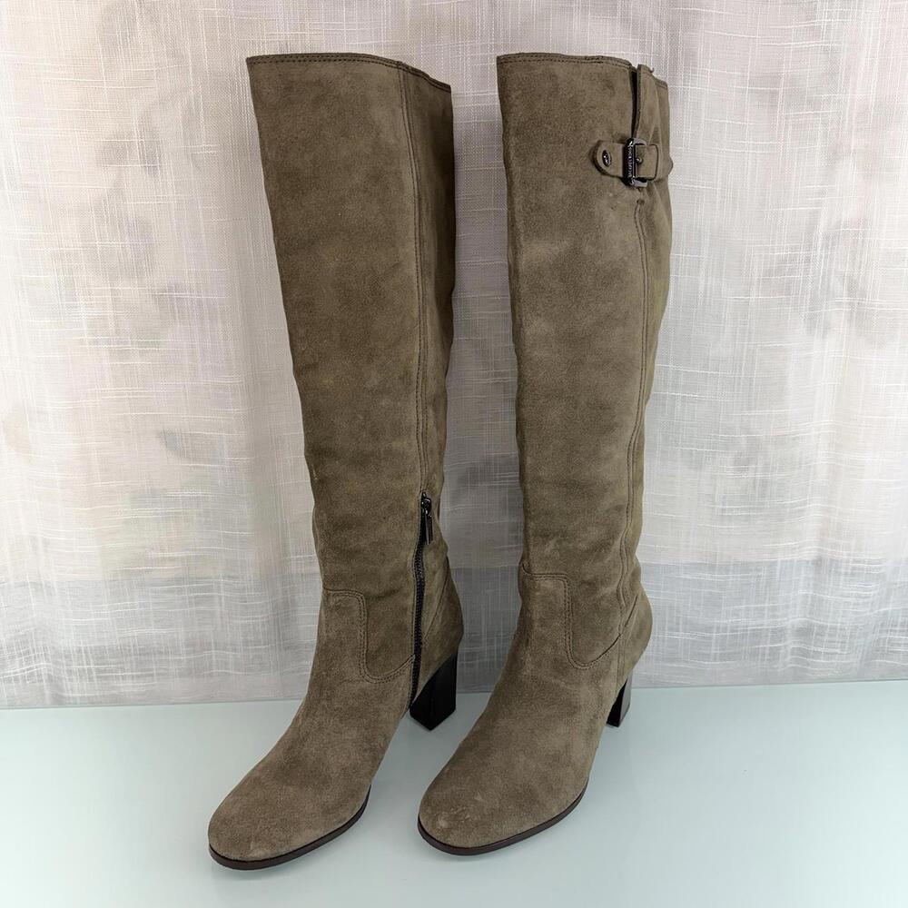 Michael Kors Burke Knee High Suede Boots Sz 7.5 Equestrian Chic Block‎ Heel